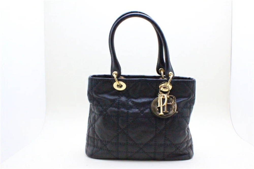 Christian Dior Cannage Shoulder Bag Calfskin Black